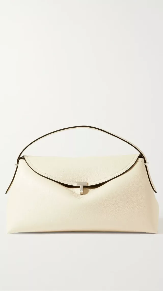 T-Lock Textured-Leather Shoulder Bag Off White