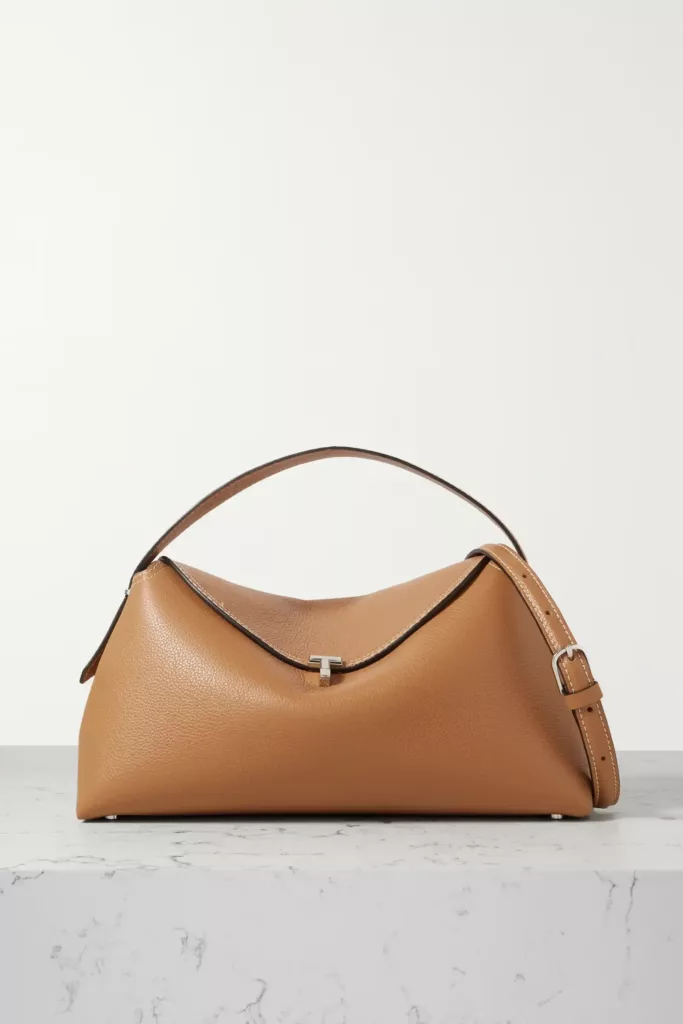 T-Lock Textured-Leather Shoulder Bag Tan