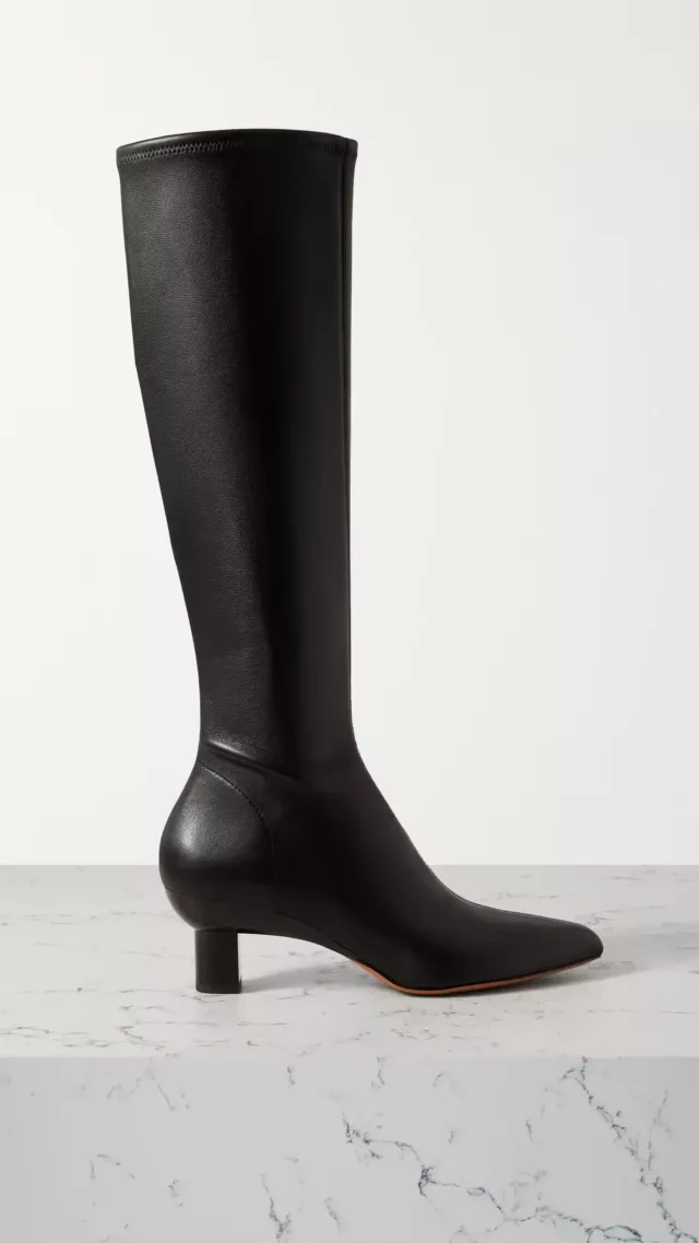 Verona Stretch-Leather Knee Boots Black