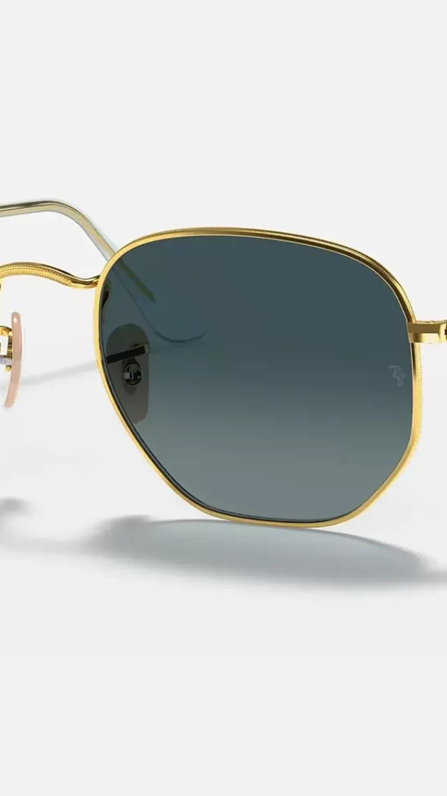 Hexagonal Flat Lenses Sunglasses In Gold And Blue