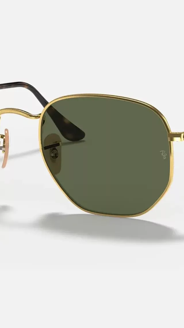 Hexagonal Flat Lenses Sunglasses In Gold And Green