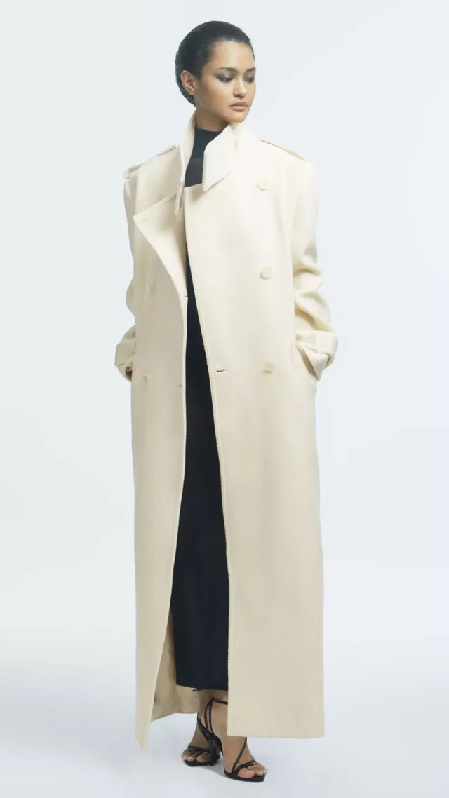 Atelier Wool Double Breasted Long Coat Cream