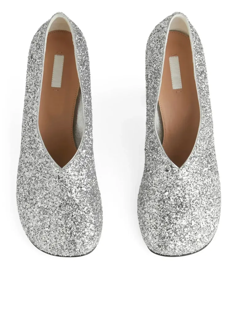 Block Heel Glitter Pumps Silver