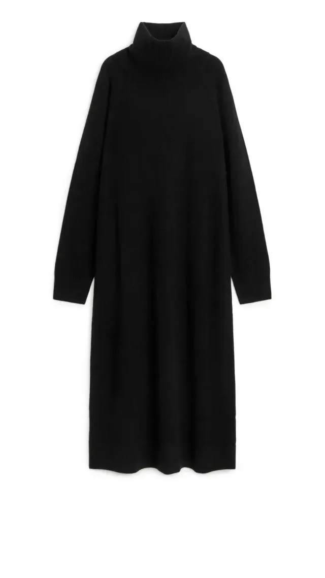Cashmere Roll-Neck Dress Black