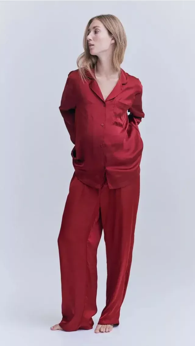 Mama Pajama Shirt And Pants Dark Red