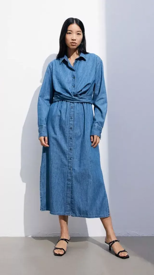 Mama Tie-Detail Nursing Dress Denim Blue