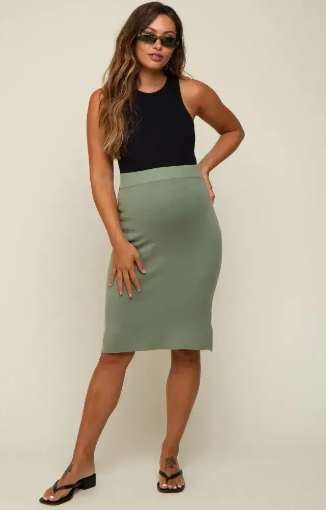 Sage Knit Fitted Maternity Skirt