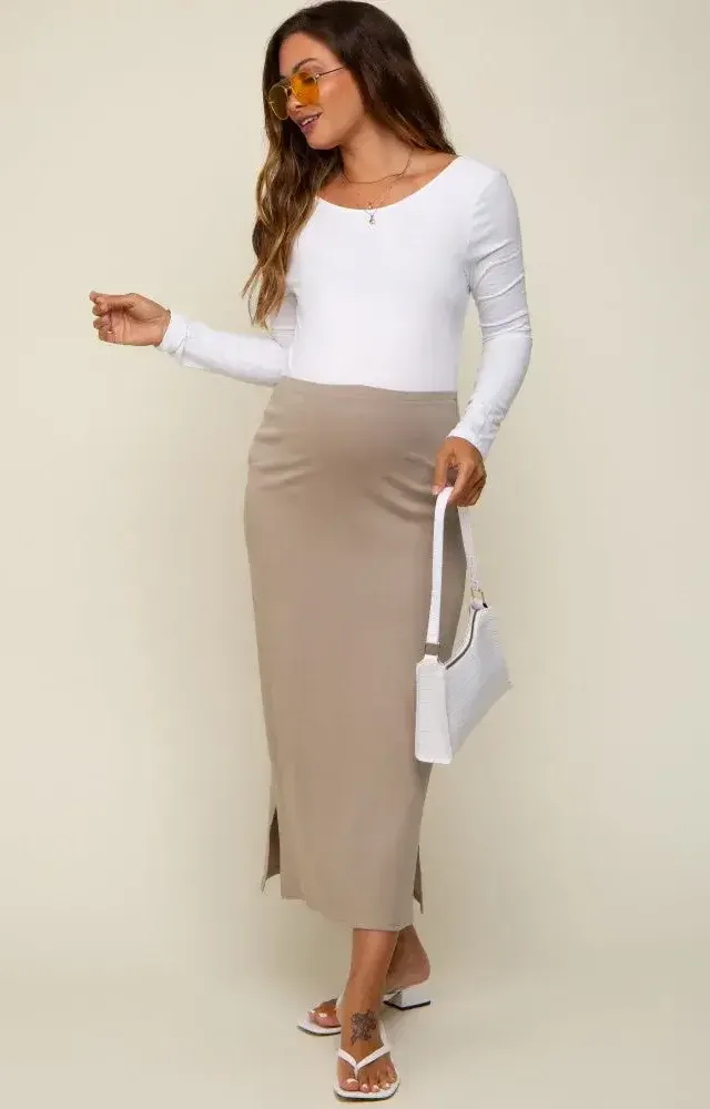 Taupe Basic Maternity Maxi Skirt
