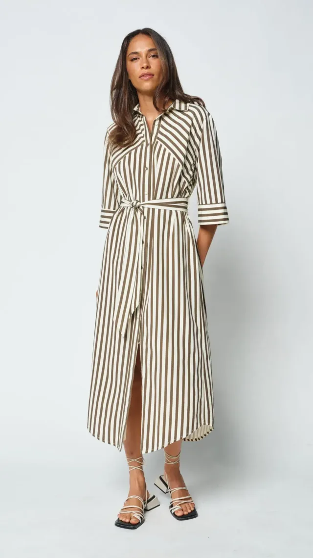 Hali Stripe Shirt Dress - Chocolate / Buttercream