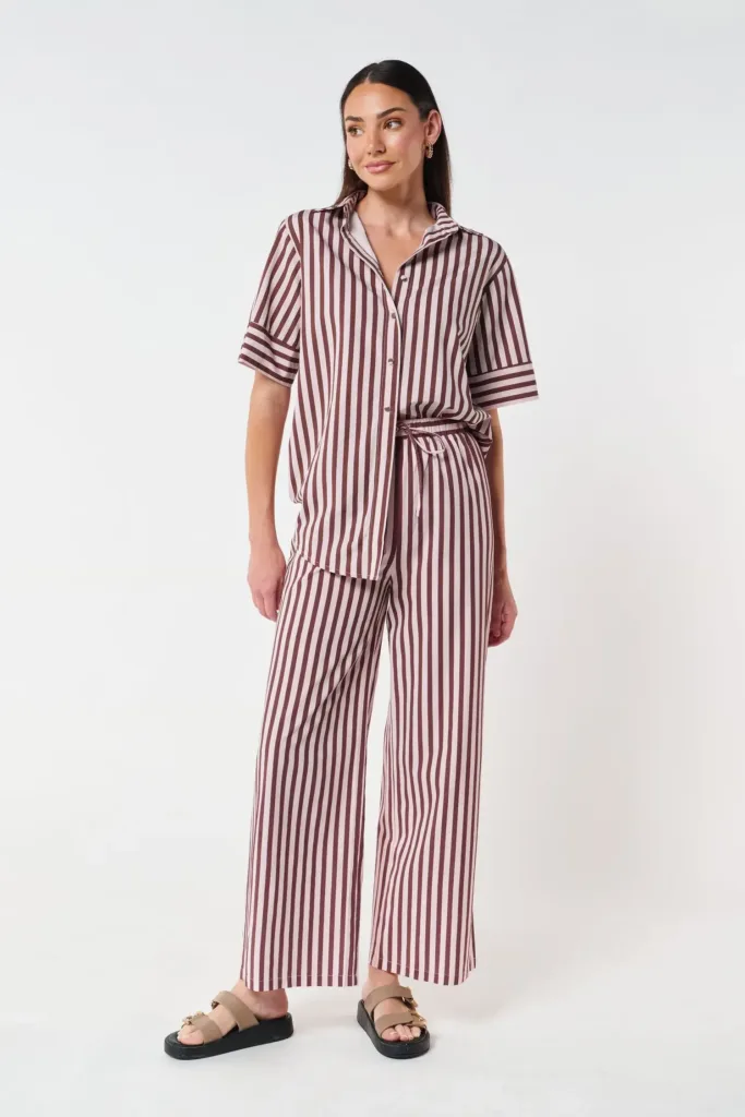 Iris Stripe Button-Down Shirt - Cinnamon / Pink