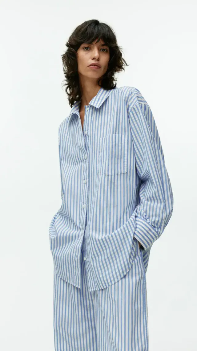 Relaxed Pyjama Shirt White/Blue