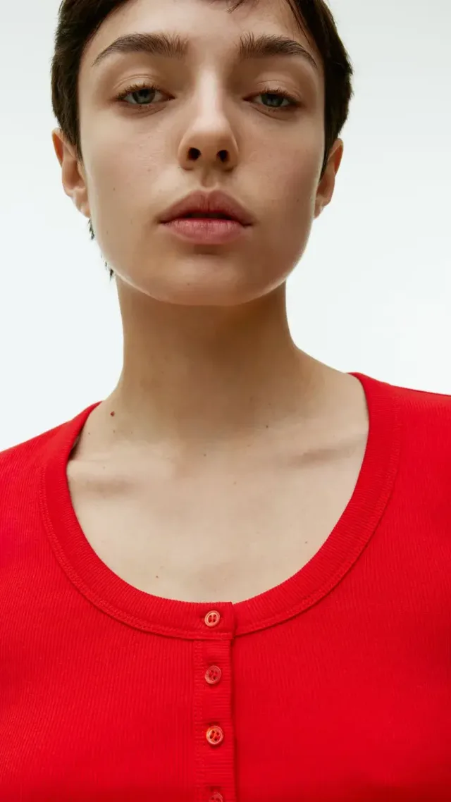 Ribbed Boat Neck Top Red
