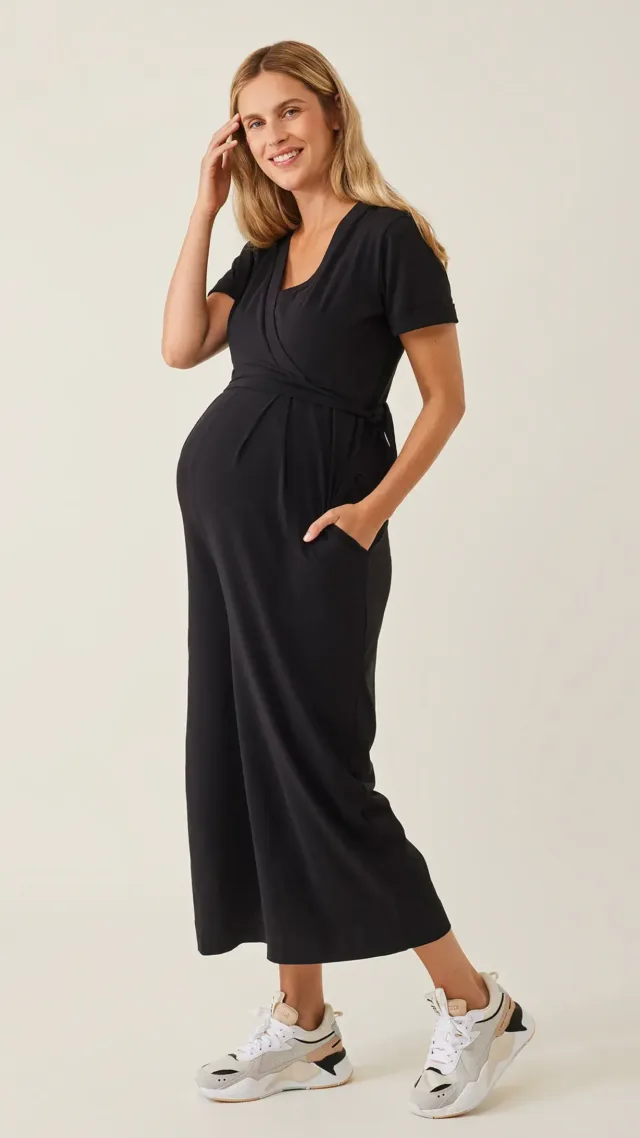 Maternity Jumpsuit With Nursing Access Black