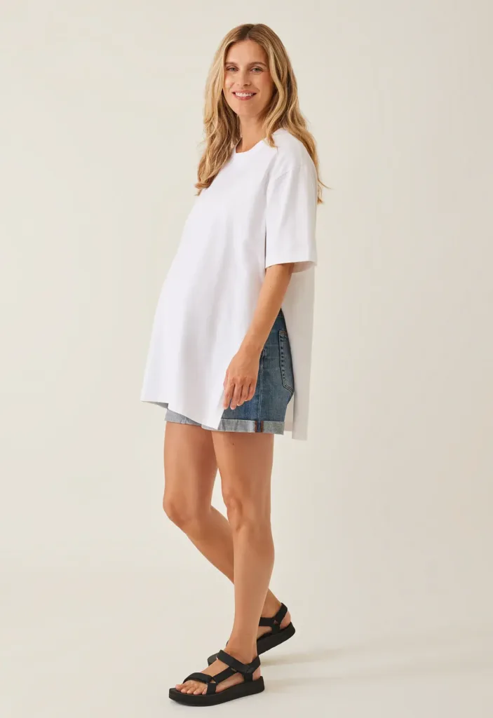 Oversized Maternity T-Shirt With Slit White