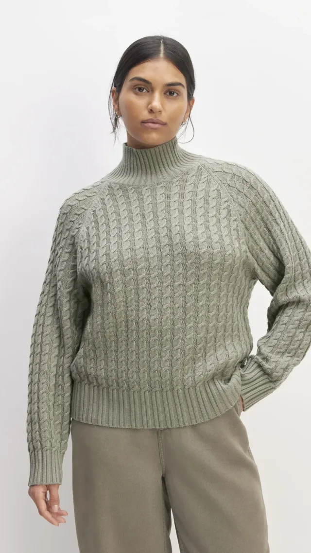 The Cotton Merino Cable Turtleneck Sage Green