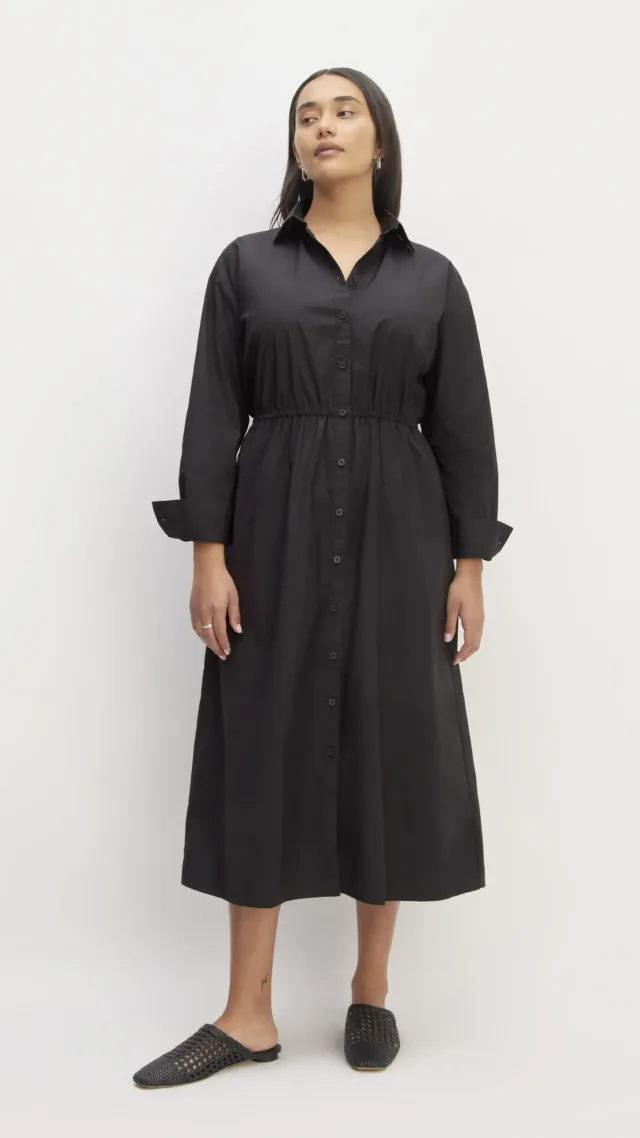 The Supima® Cotton Midi Shirt Dress Black
