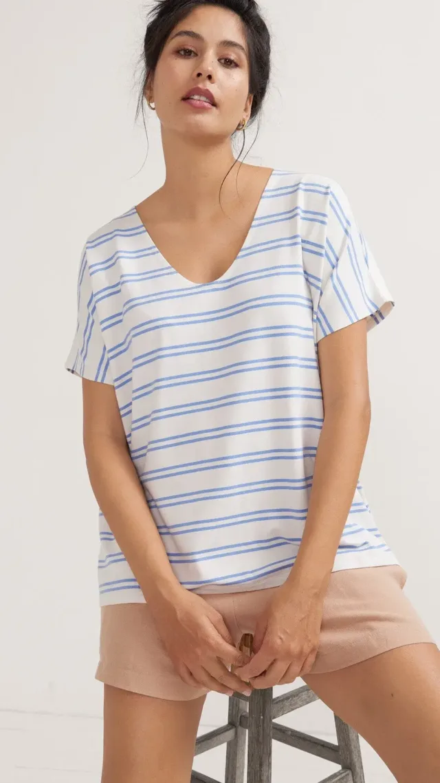 The Perfect Vee Blue/Ivory Stripe