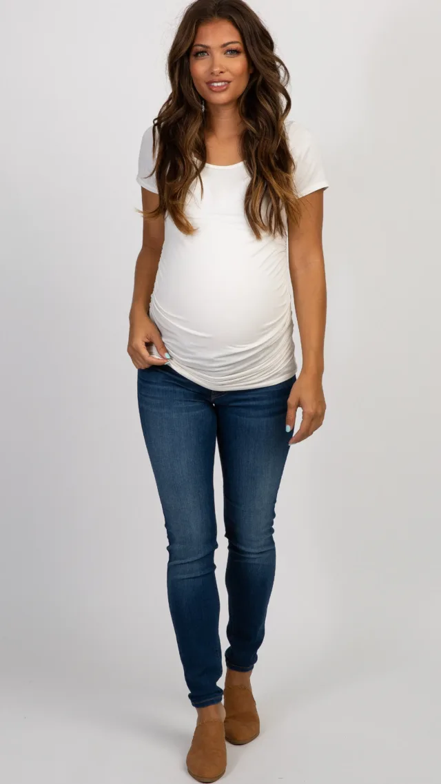 Navy Basic Side Panel Maternity Skinny Jeans