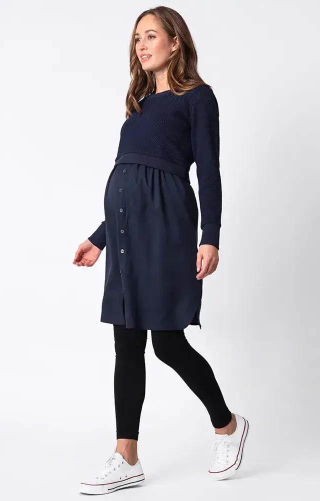 Navy Blue Mock Sweater Maternity & Nursing Dress