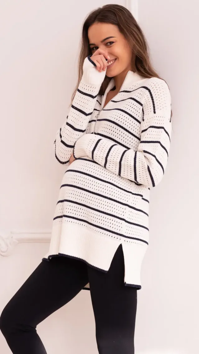 Textured Stripe Cotton Maternity & Nursing Jumper