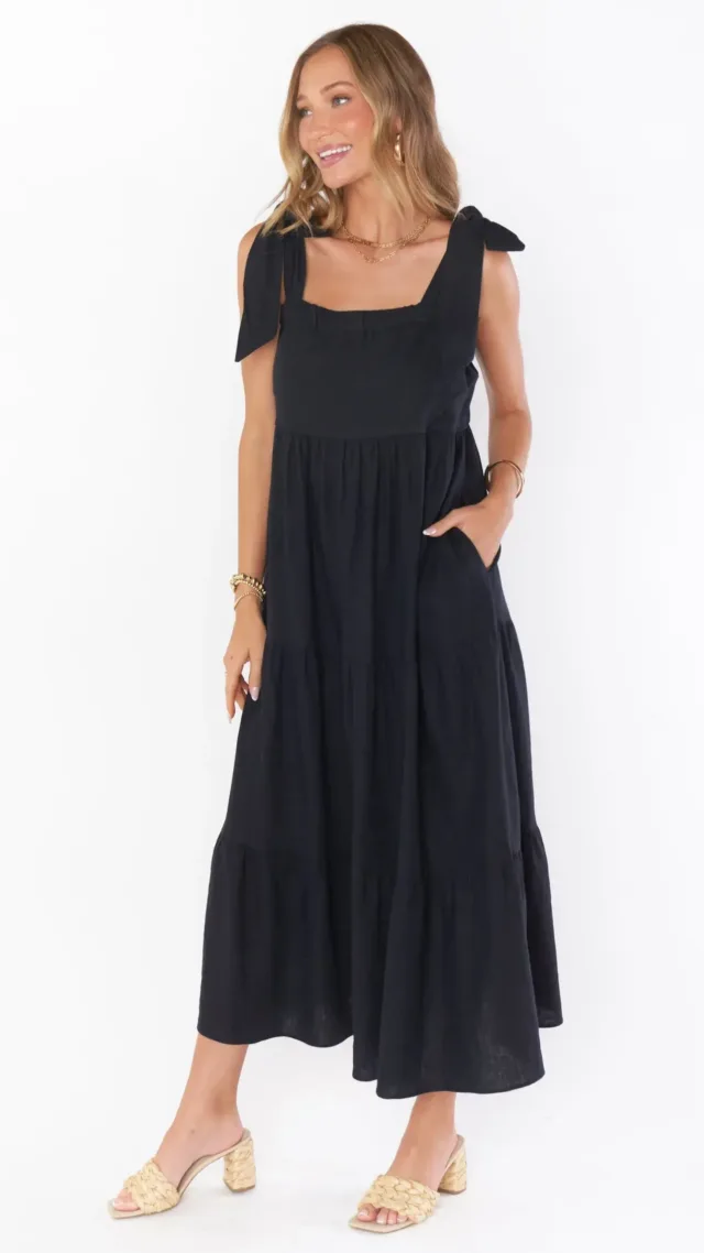 Arabella Maxi Dress ~ Black Linen