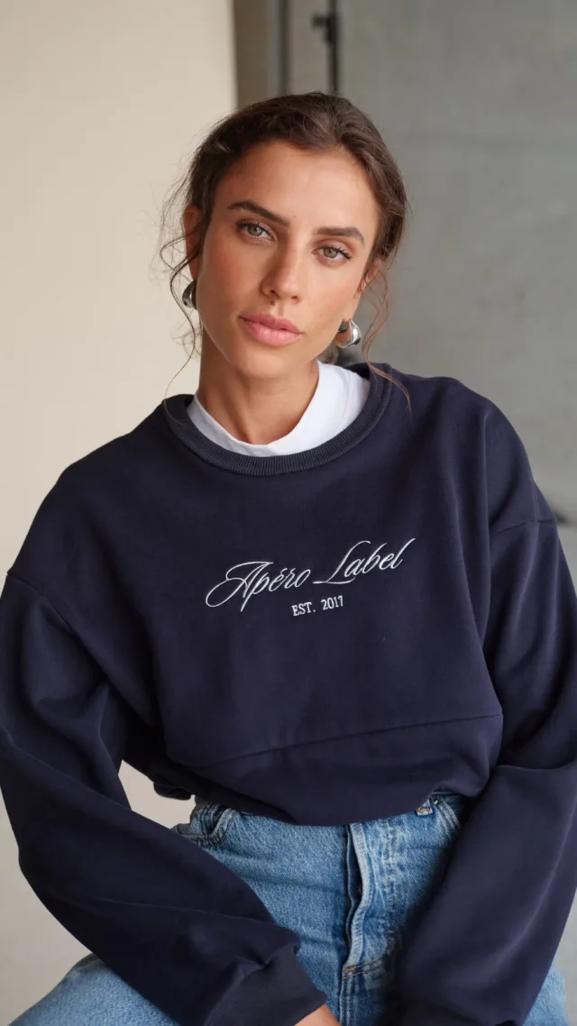 Kennedy Embroidered Oversized Panel Jumper - Navy / White