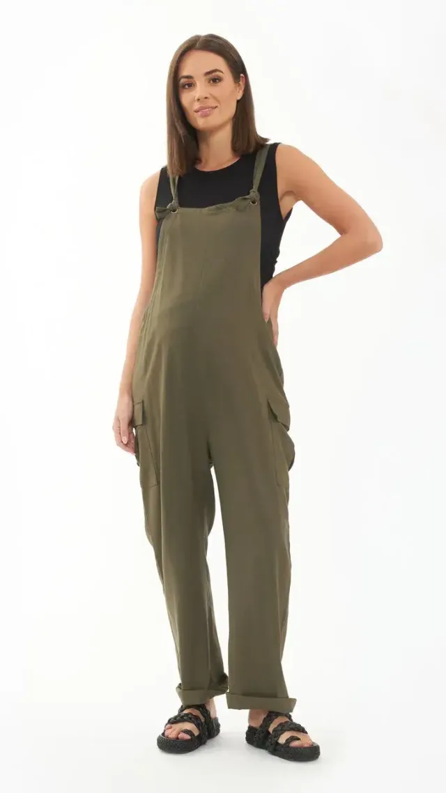 Cargo Pocket Linen Jumpsuit Olive
