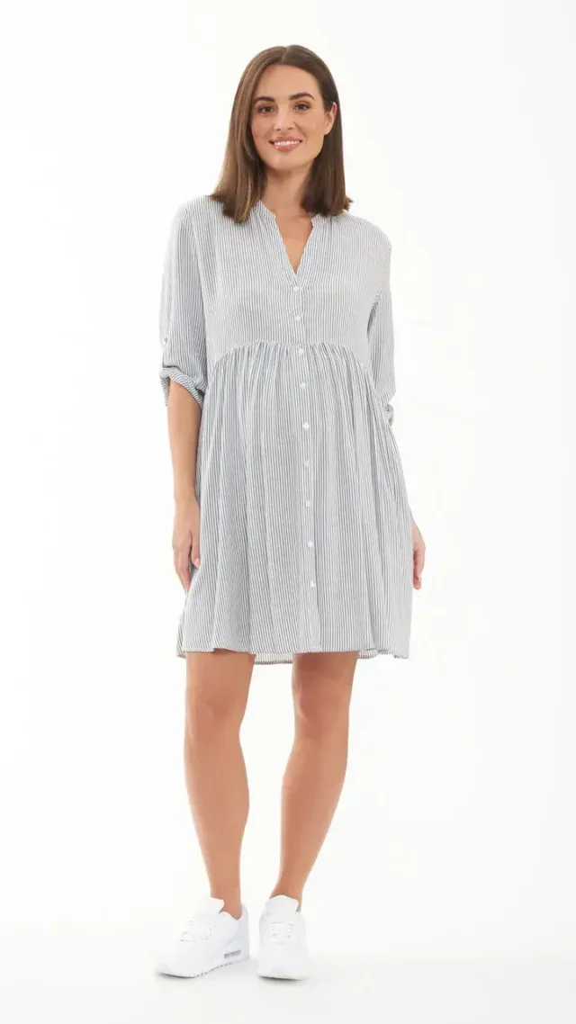 Sam Stripe Dress Slate / White