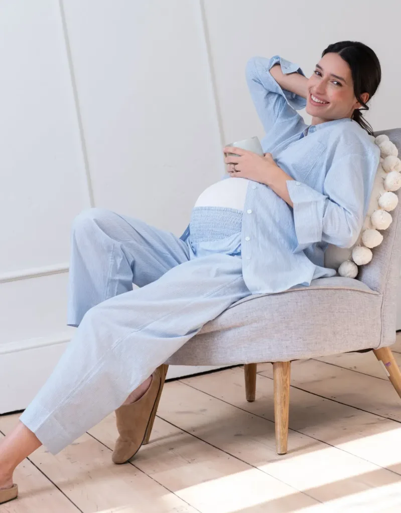 Fine Stripe Full-Length Cotton Pyjama Set Blue