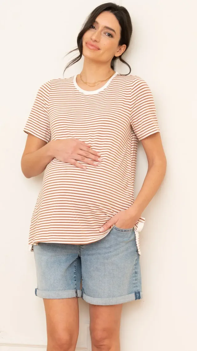 Short Sleeve Maternity-To-Nursing T-Shirt Stripe