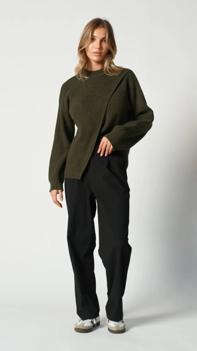 Gia Wrap Knit Jumper Olive Green