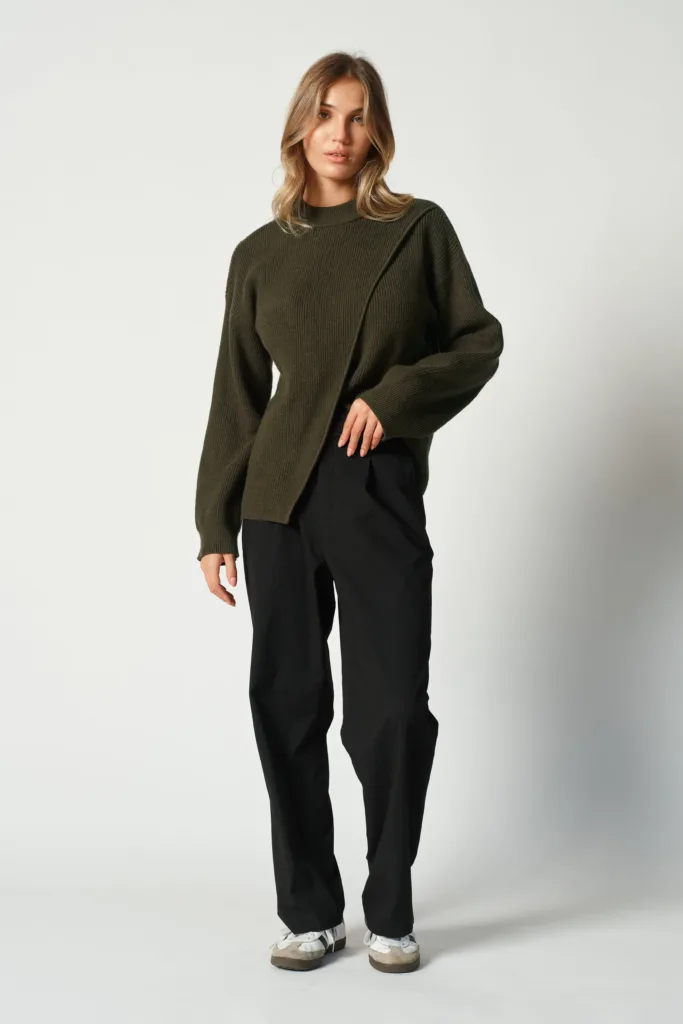 Gia Wrap Knit Jumper Olive Green