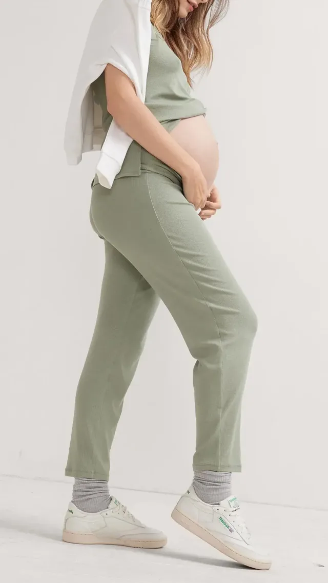 The Softest Rib Over/Under Lounge Pant Sage