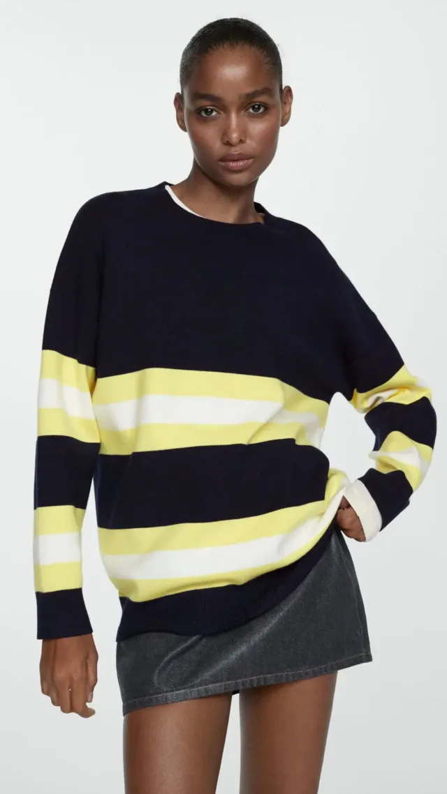 Striped Knit Sweater Dark Navy