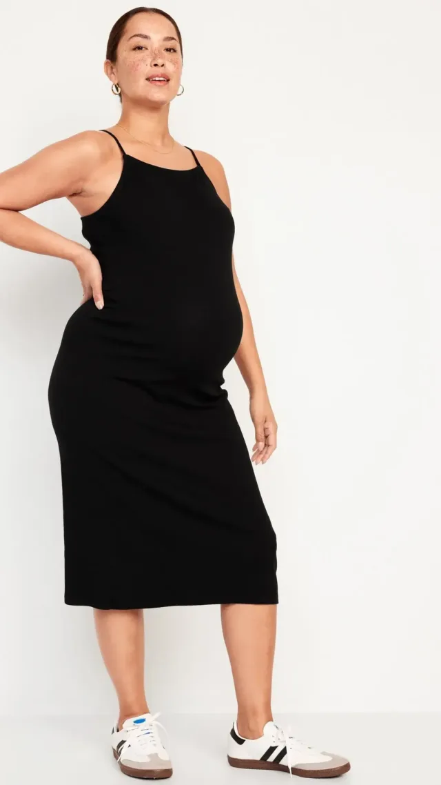 Maternity High Neck Rib-Knit Midi Dress Black Jack