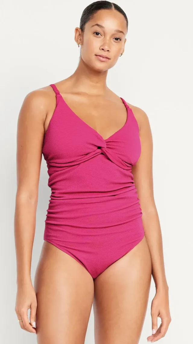 Maternity Twist-Front Nursing Swimsuit Polarized Pink