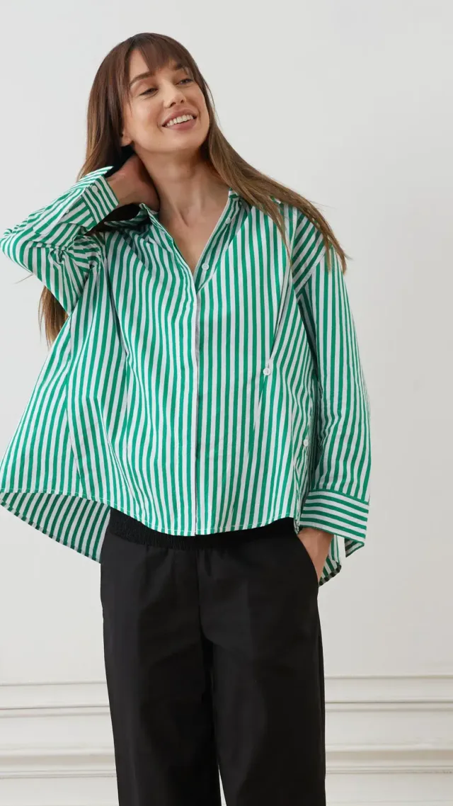 Alora Oversized Wrap Shirt Green Stripe