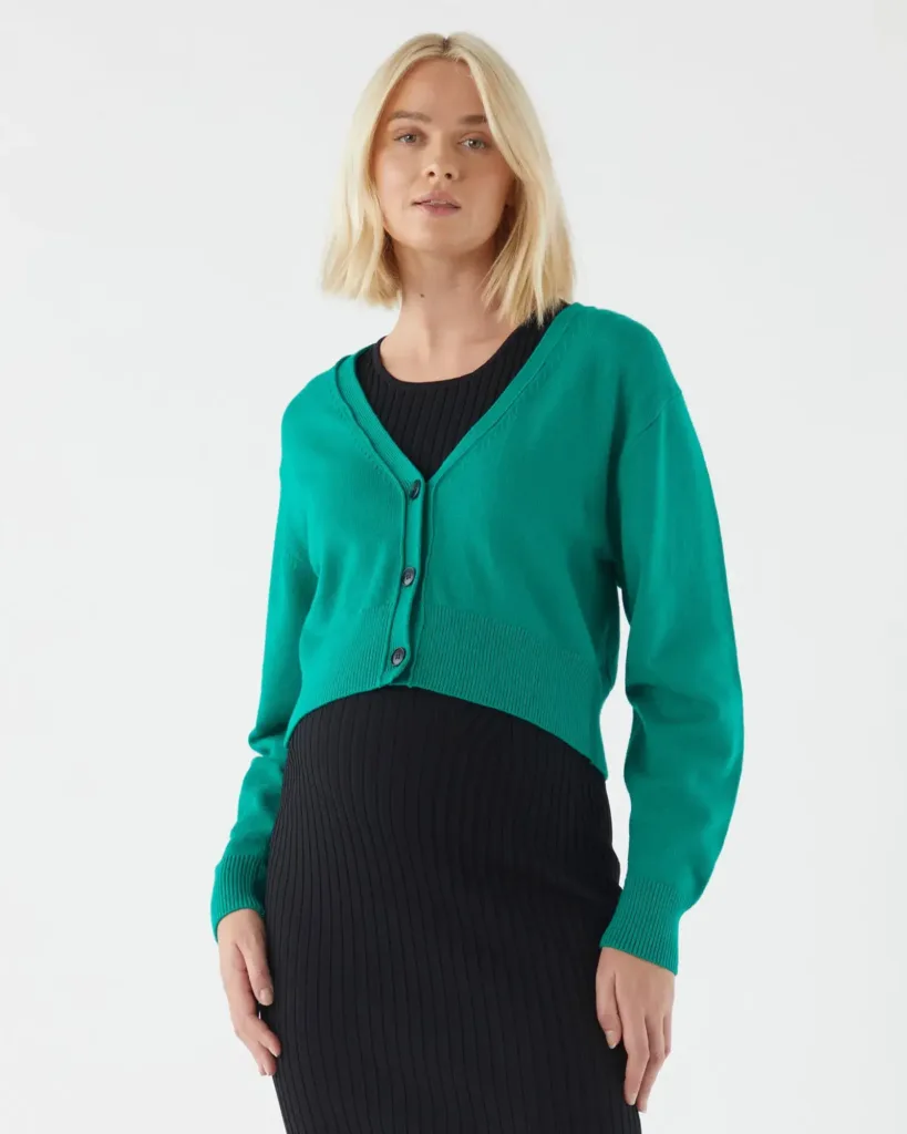 V-Neck Cropped Cardigan Green