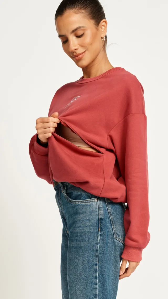 Piccolo Embroidered Oversized Panel Jumper - Brick Red