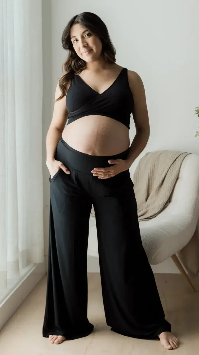 Bamboo Wide Leg Maternity & Postpartum Lounge Pant Black