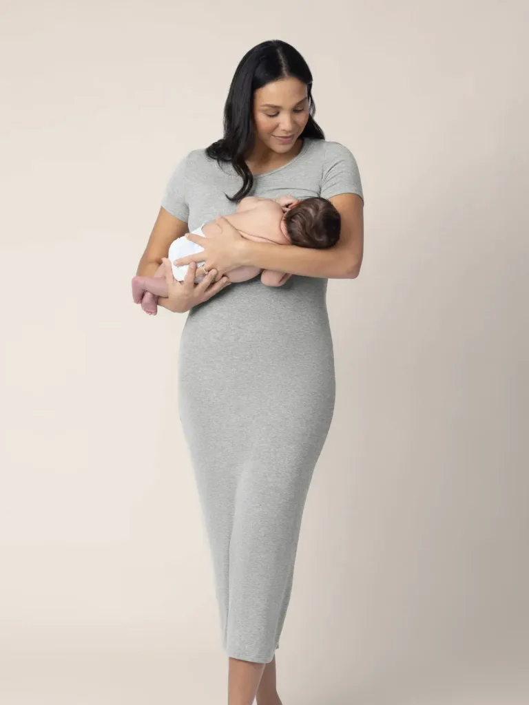 Olivia Ribbed Bamboo 2-In-1 Maternity & Nursing Dress Grey Heather