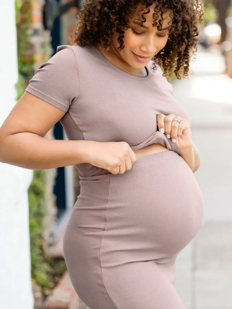 Ribbed Bamboo Maternity & Postpartum Midi Skirt Lilac Stone