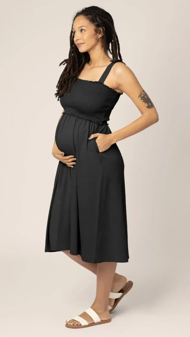 Sienna Smocked Maternity & Nursing Dress Black