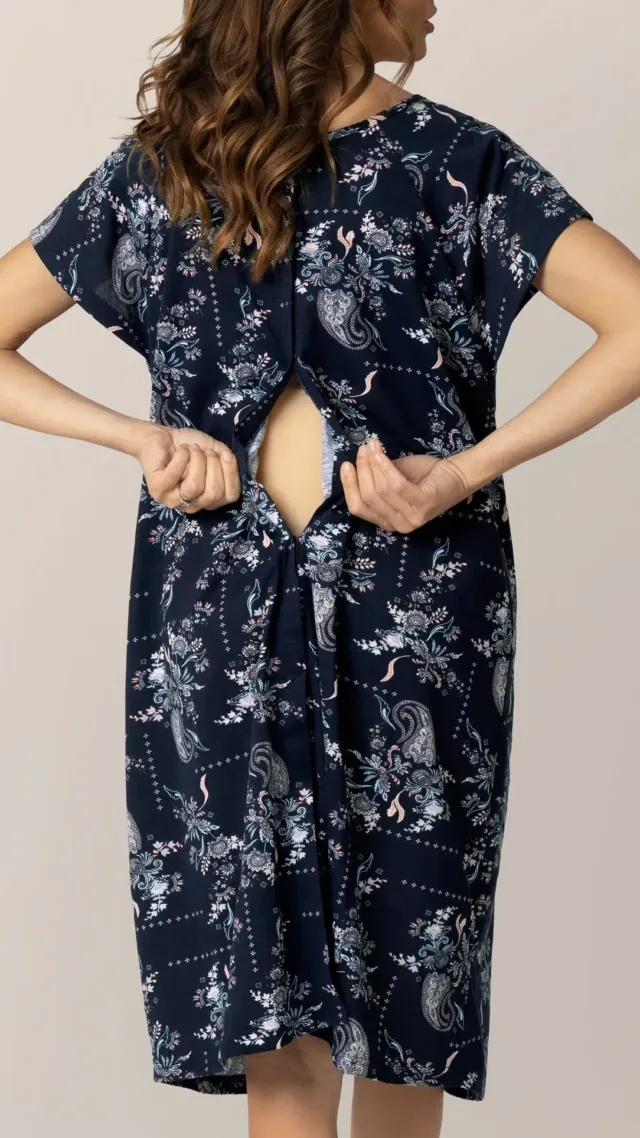 Universal Labor & Delivery Gown Navy Paisley