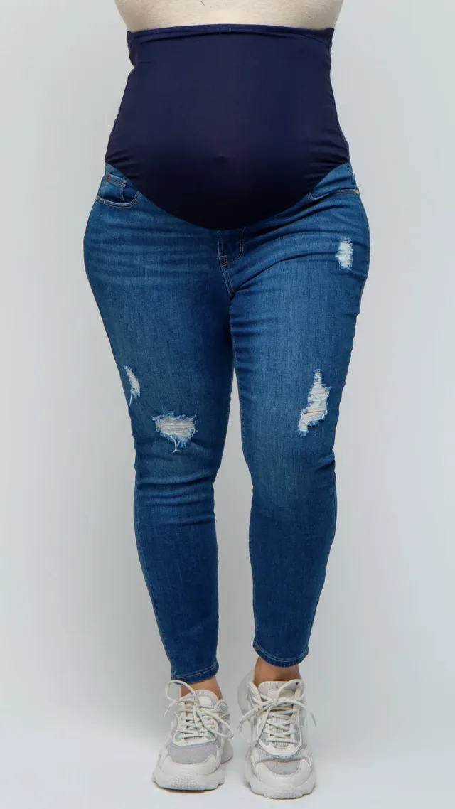Blue Distressed Crop Skinny Maternity Plus Jeans Blue Denim