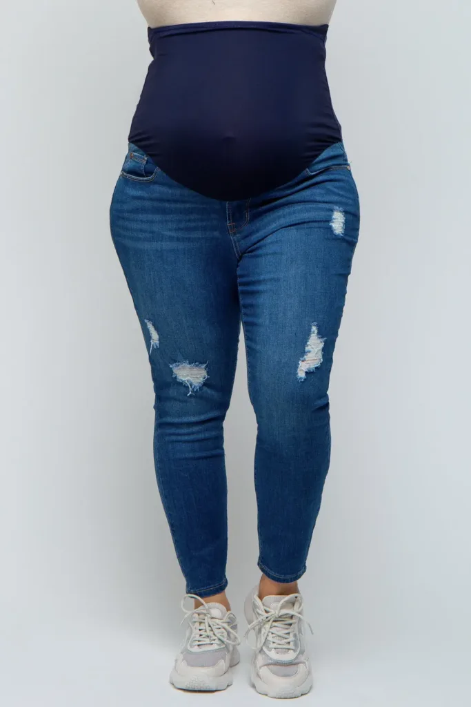 Blue Distressed Crop Skinny Maternity Plus Jeans Blue Denim