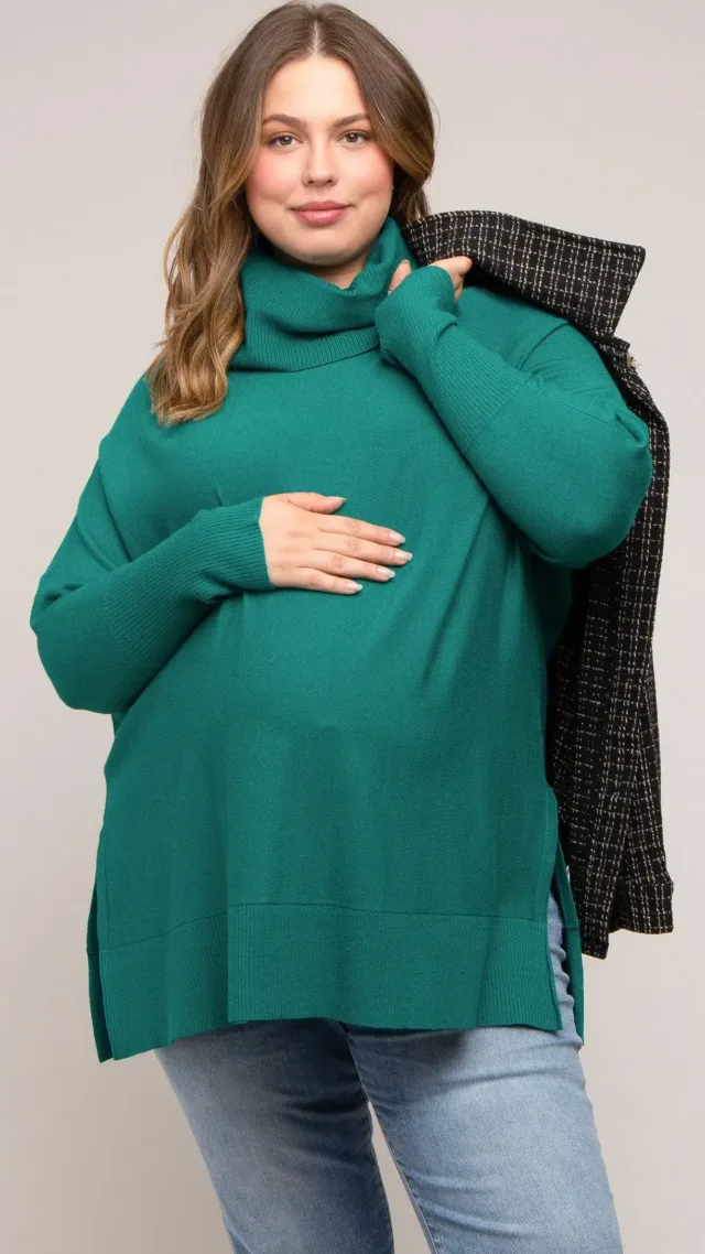 Forest Green Cowl Neck Dolman Sleeve Maternity Plus Sweater