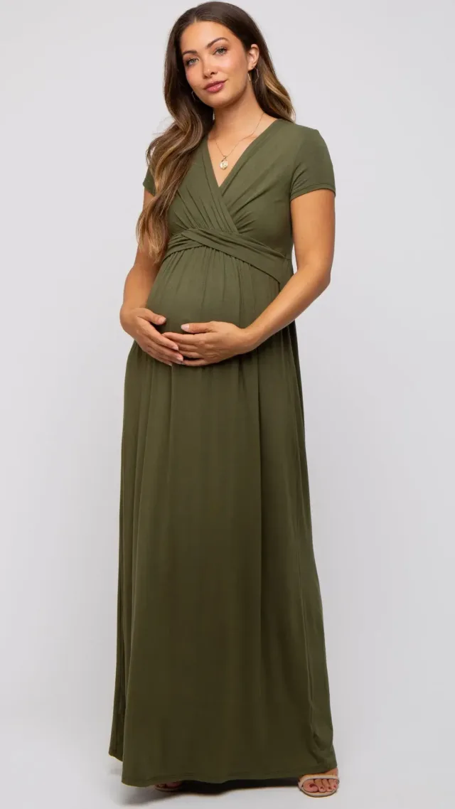Pinkblush Olive Draped Maternity/Nursing Maxi Dress