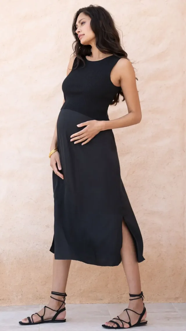 2-In-1 Maternity & Nursing Knit Top Dress Black