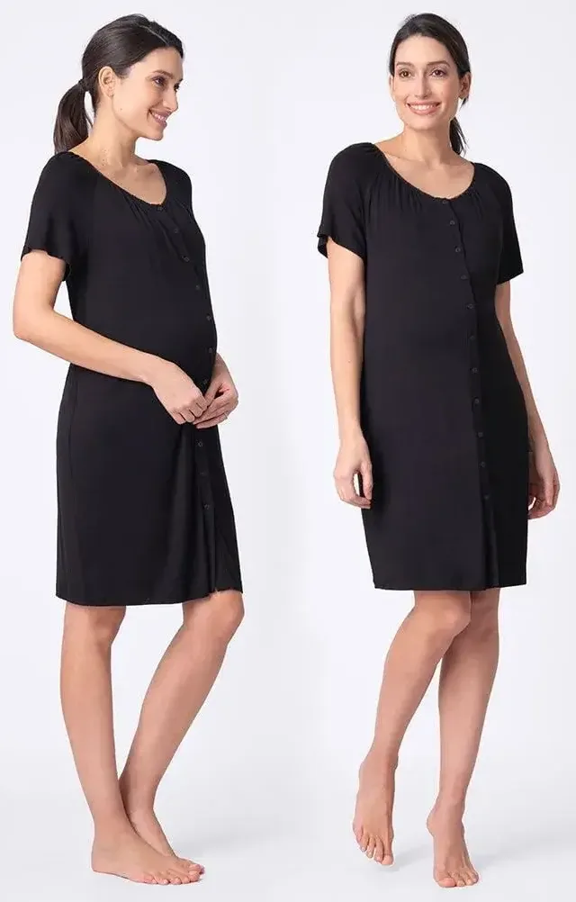 Black Button-Down Maternity Nighties – Twin Pack
